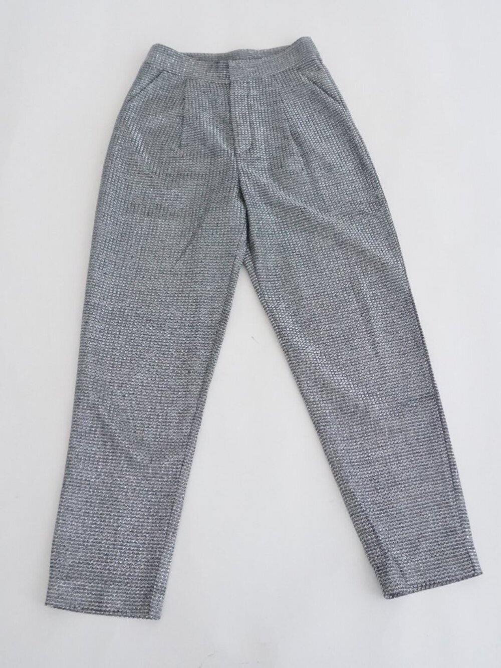 Simons Sans Souci Silver Black Textured Metallic Slim Tapered High Rise Pants S